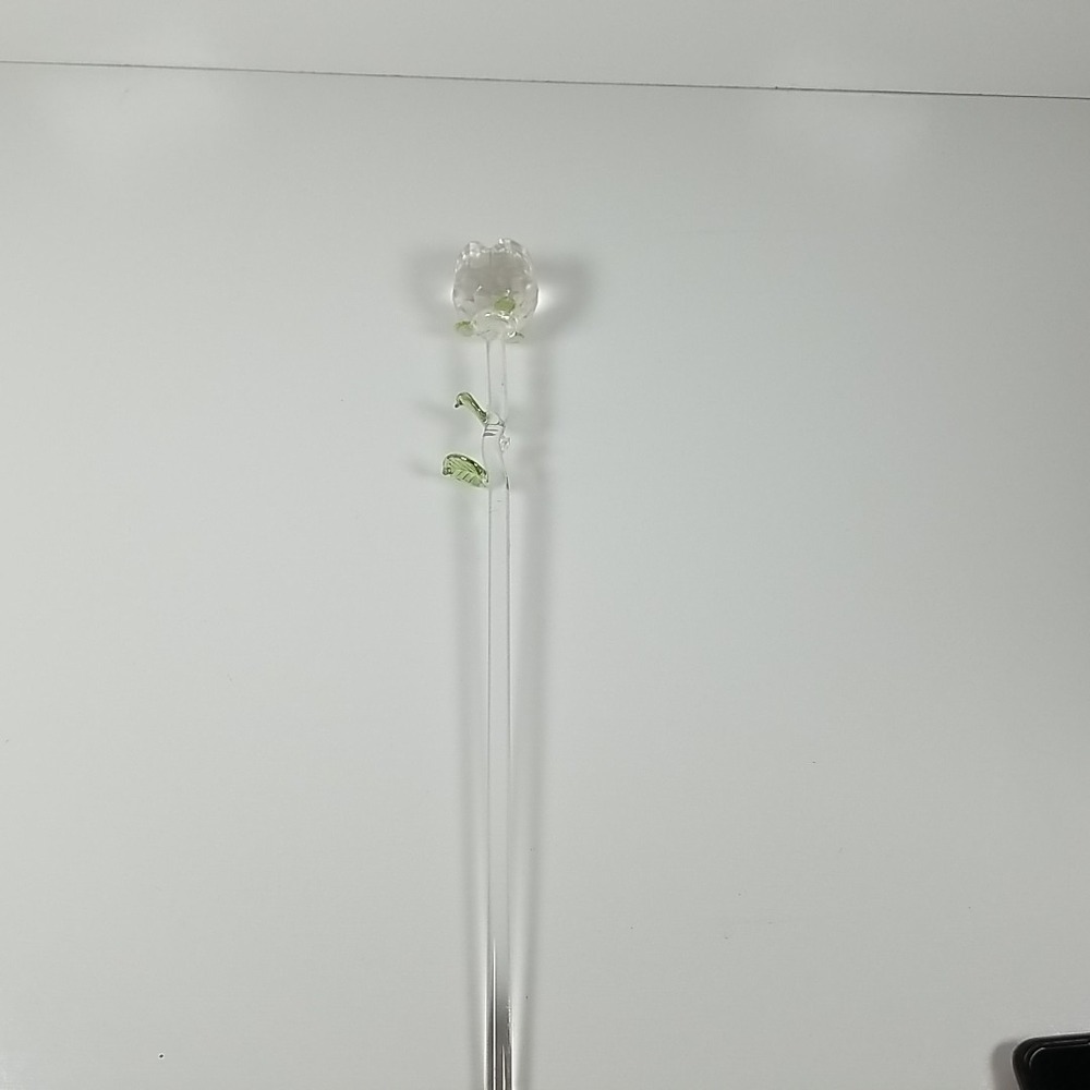 Vintage Hand Blown Art Glass Long Stem Clear Rose 13"